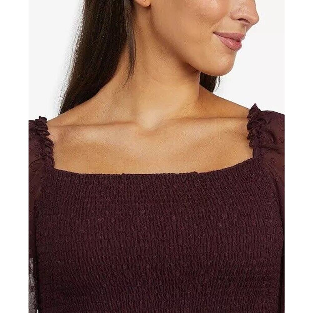 LAUNDRY by Shelli Segal Wine Tasting Square Neck Smocked Blouse Swiss Dot XS NWT - Picture 3 of 12